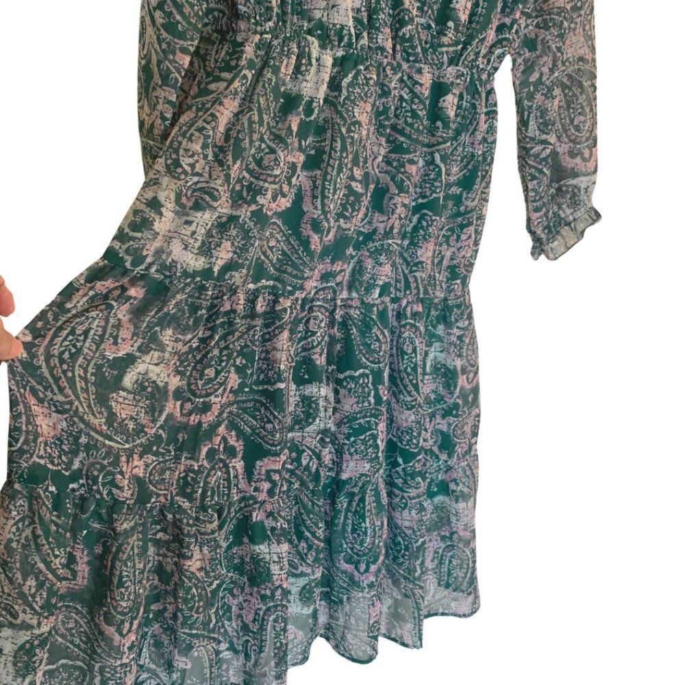 Indigo Rose Pink Dark Green Paisley Tiered Maxi Dress Size PM - Picture 2 of 7